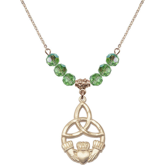 14kt Gold Filled Irish Knot / Claddagh Birthstone Necklace with Peridot Beads - 5102