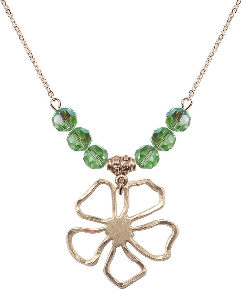 14kt Gold Filled Five Pedal Flower Birthstone Necklace with Peridot Beads - 5109