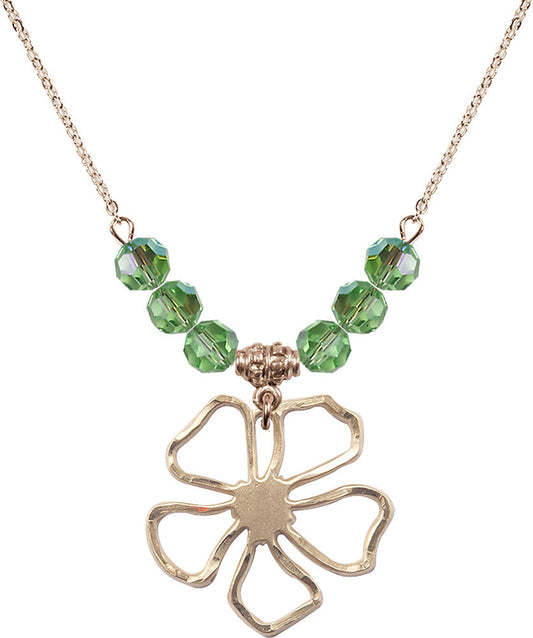 14kt Gold Filled Five Pedal Flower Birthstone Necklace with Peridot Beads - 5109