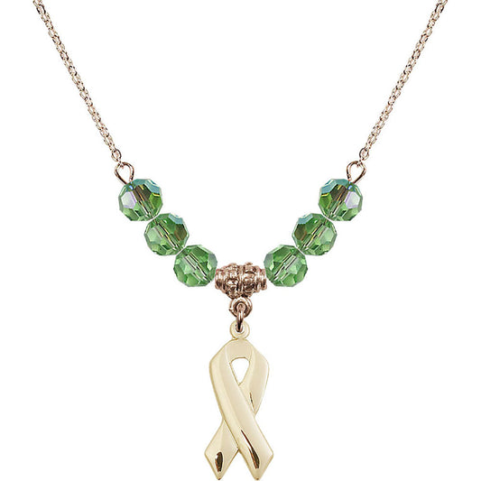 14kt Gold Filled Cancer Awareness Birthstone Necklace with Peridot Beads - 5150