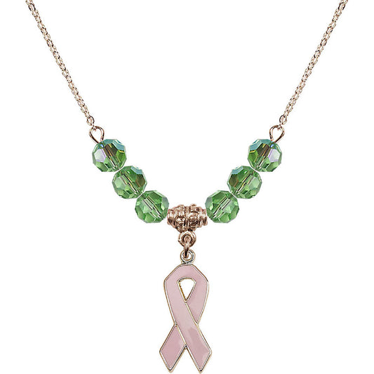 14kt Gold Filled Cancer Awareness Birthstone Necklace with Peridot Beads - 5151