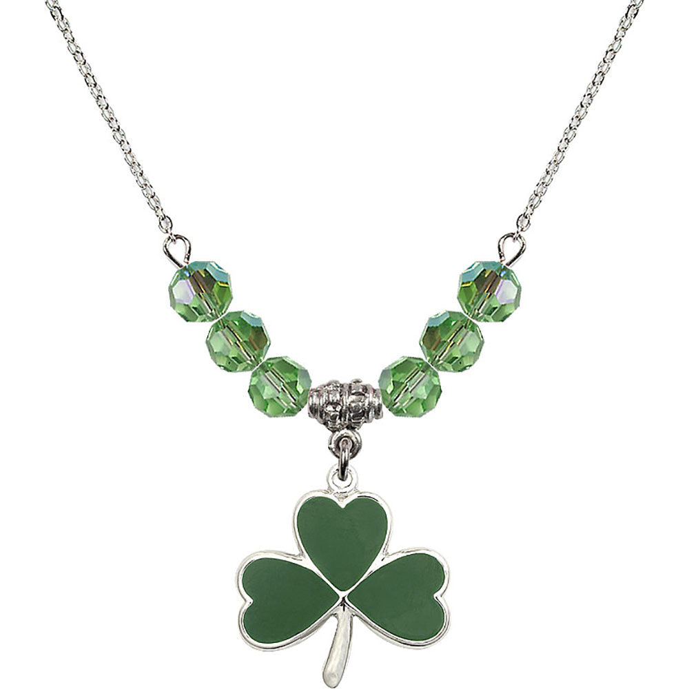 Sterling Silver Shamrock Birthstone Necklace with Peridot Beads - 5248