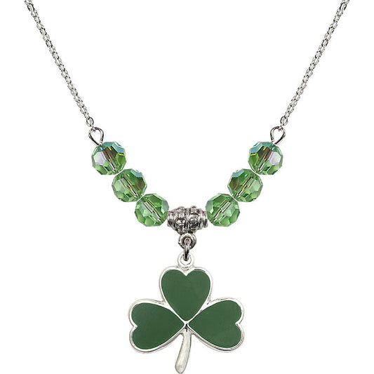 Sterling Silver Shamrock Birthstone Necklace with Peridot Beads - 5248