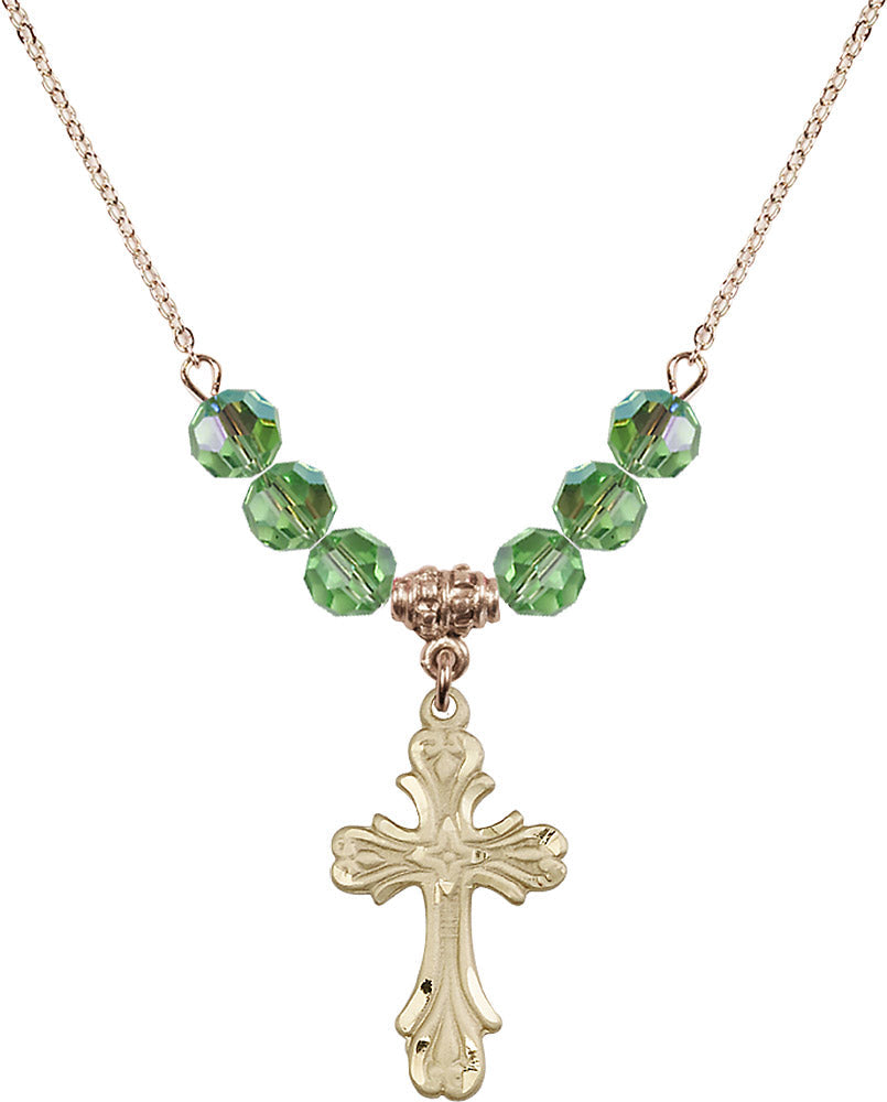 14kt Gold Filled Cross Birthstone Necklace with Peridot Beads - 5419