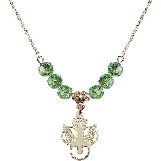 14kt Gold Filled Holy Spirit Birthstone Necklace with Peridot Beads - 5430