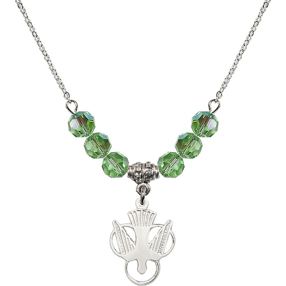 Sterling Silver Holy Spirit Birthstone Necklace with Peridot Beads - 5430
