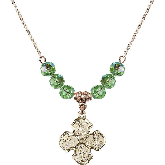 14kt Gold Filled 4-Way Birthstone Necklace with Peridot Beads - 5441