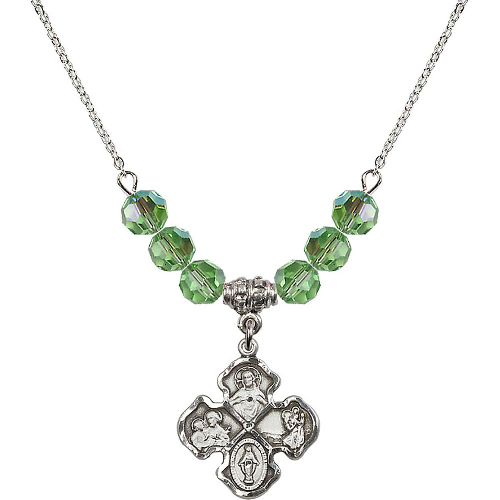 Sterling Silver 4-Way Birthstone Necklace with Peridot Beads - 5441