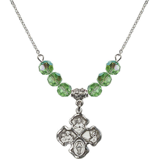 Sterling Silver 4-Way Birthstone Necklace with Peridot Beads - 5441