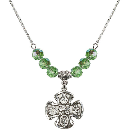 Sterling Silver 5-Way Birthstone Necklace with Peridot Beads - 5443