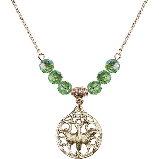 14kt Gold Filled Holy Spirit Birthstone Necklace with Peridot Beads - 5655