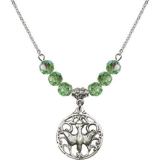 Sterling Silver Holy Spirit Birthstone Necklace with Peridot Beads - 5655