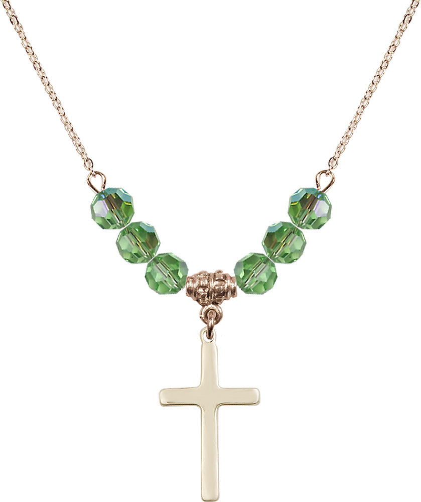 14kt Gold Filled Cross Birthstone Necklace with Peridot Beads - 5670