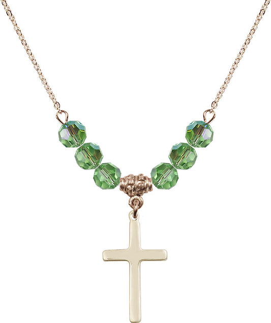 14kt Gold Filled Cross Birthstone Necklace with Peridot Beads - 5670