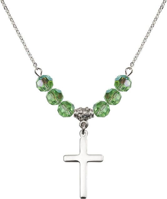 Sterling Silver Cross Birthstone Necklace with Peridot Beads - 5670