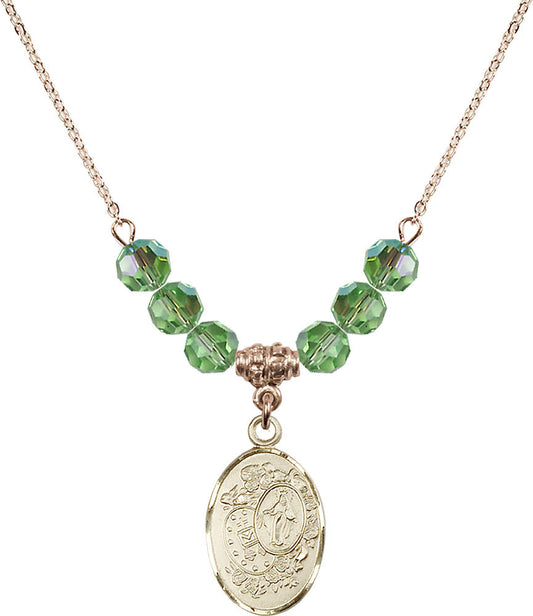 14kt Gold Filled Miraculous Birthstone Necklace with Peridot Beads - 5682