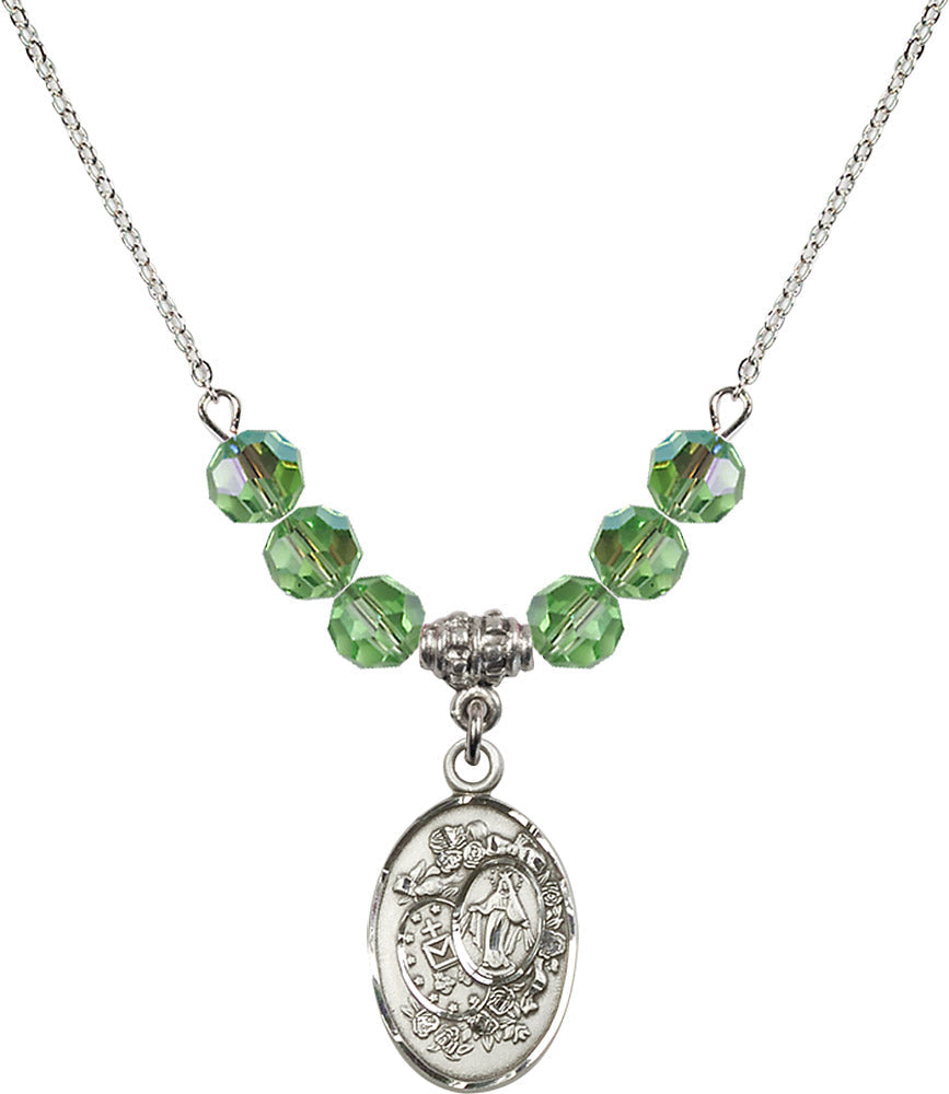 Sterling Silver Miraculous Birthstone Necklace with Peridot Beads - 5682