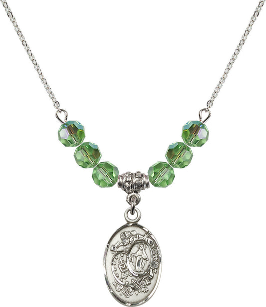 Sterling Silver Miraculous Birthstone Necklace with Peridot Beads - 5682