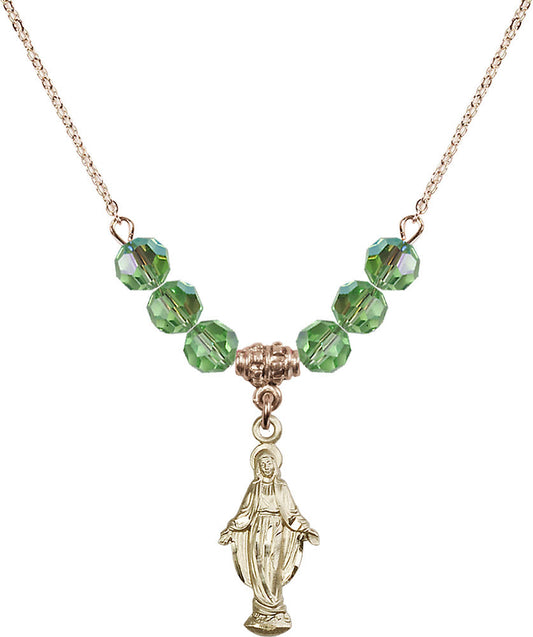 14kt Gold Filled Miraculous Birthstone Necklace with Peridot Beads - 5900