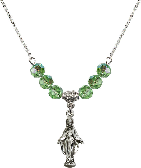 Sterling Silver Miraculous Birthstone Necklace with Peridot Beads - 5900