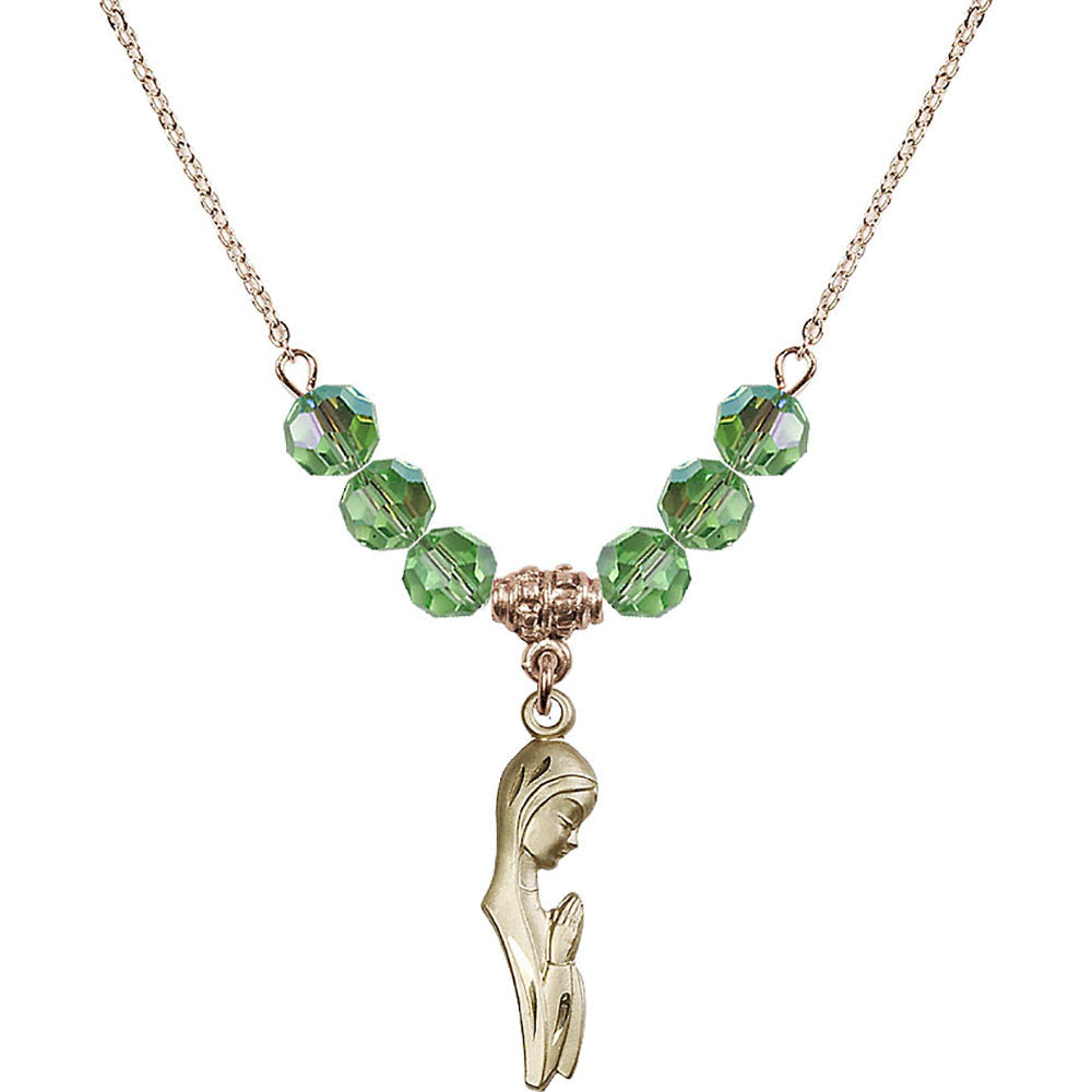 14kt Gold Filled Madonna Birthstone Necklace with Peridot Beads - 5907