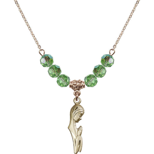 14kt Gold Filled Madonna Birthstone Necklace with Peridot Beads - 5907