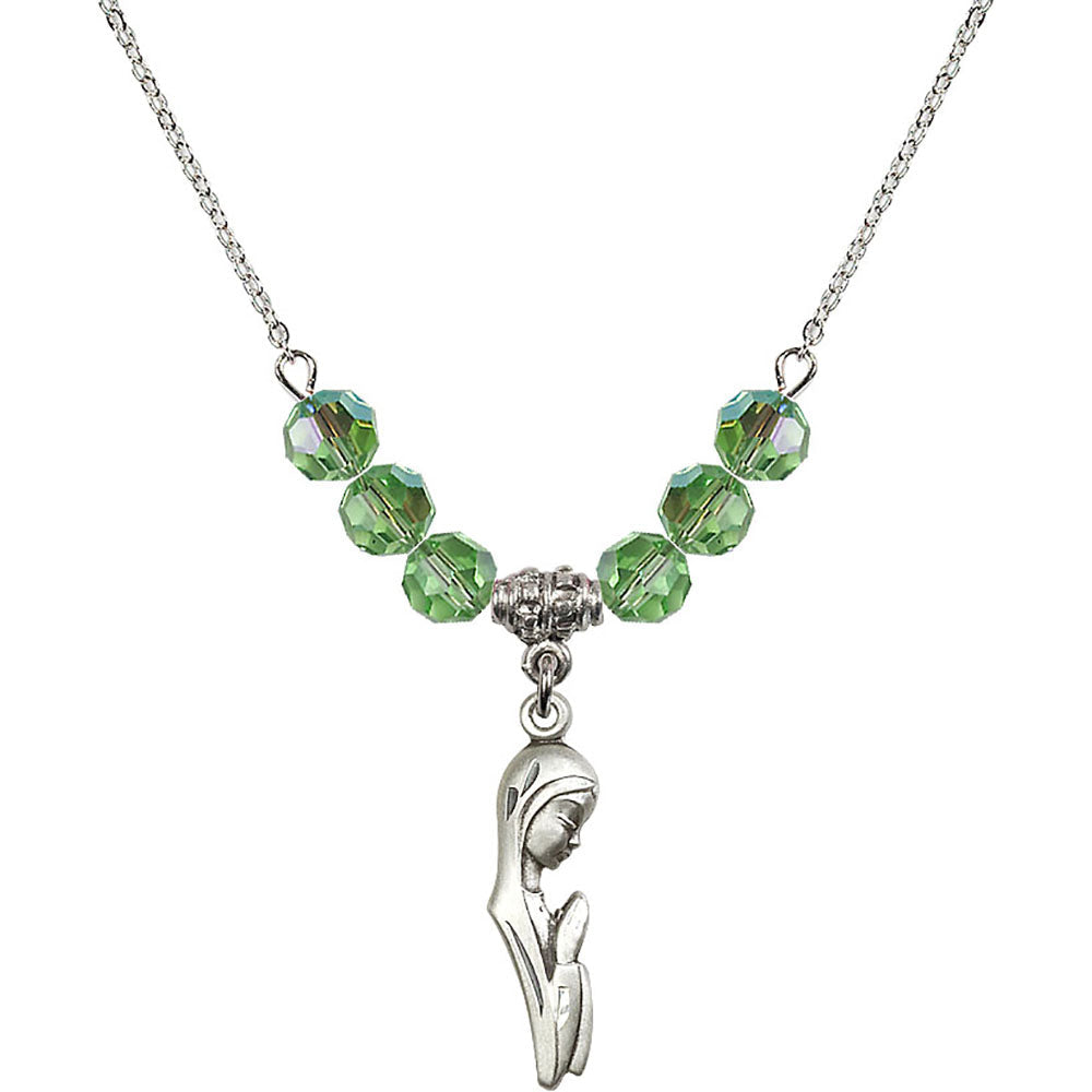 Sterling Silver Madonna Birthstone Necklace with Peridot Beads - 5907