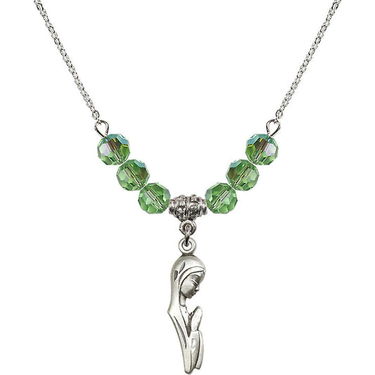 Sterling Silver Madonna Birthstone Necklace with Peridot Beads - 5907