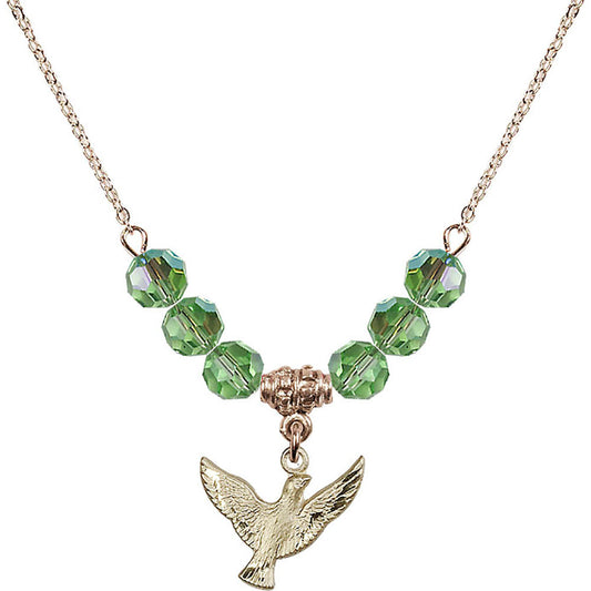 14kt Gold Filled Holy Spirit Birthstone Necklace with Peridot Beads - 5912