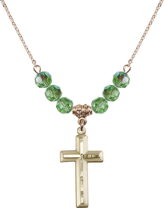 14kt Gold Filled Cross Birthstone Necklace with Peridot Beads - 6000