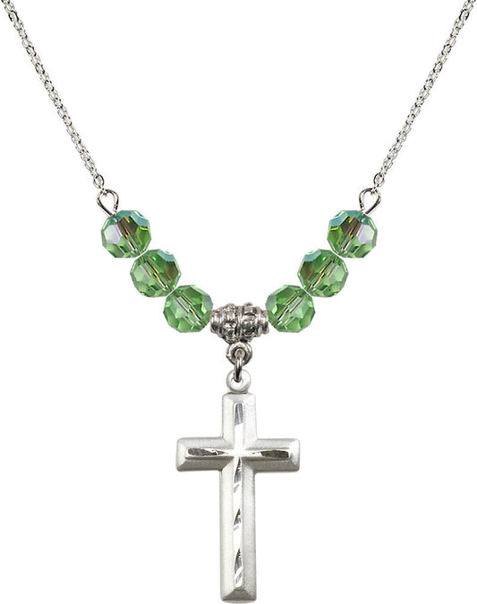 Sterling Silver Cross Birthstone Necklace with Peridot Beads - 6000