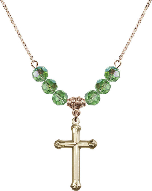 14kt Gold Filled Cross Birthstone Necklace with Peridot Beads - 6022