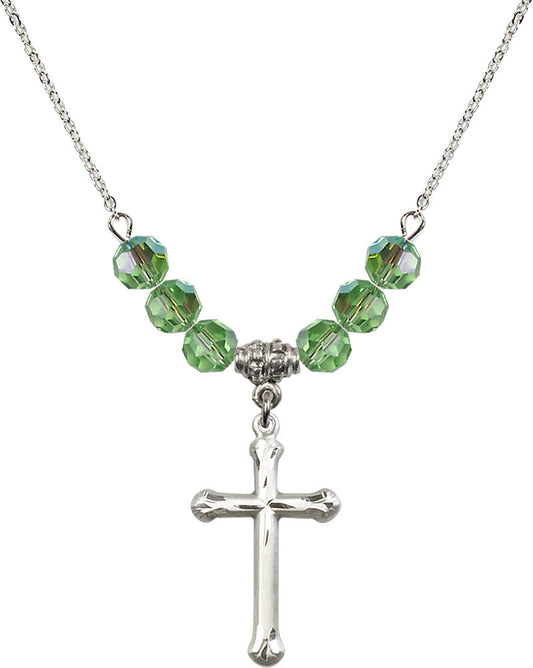 Sterling Silver Cross Birthstone Necklace with Peridot Beads - 6022