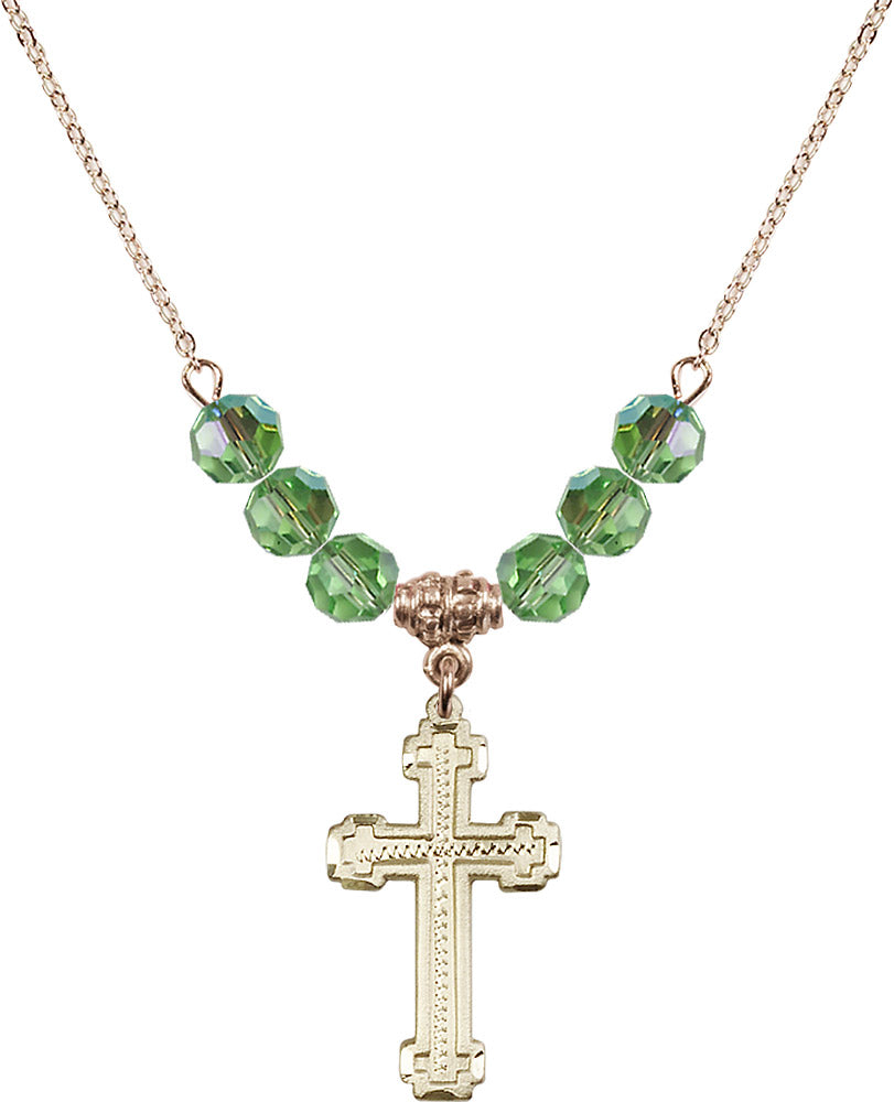 14kt Gold Filled Cross Birthstone Necklace with Peridot Beads - 6039