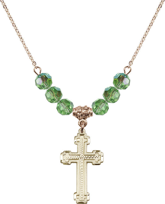 14kt Gold Filled Cross Birthstone Necklace with Peridot Beads - 6039
