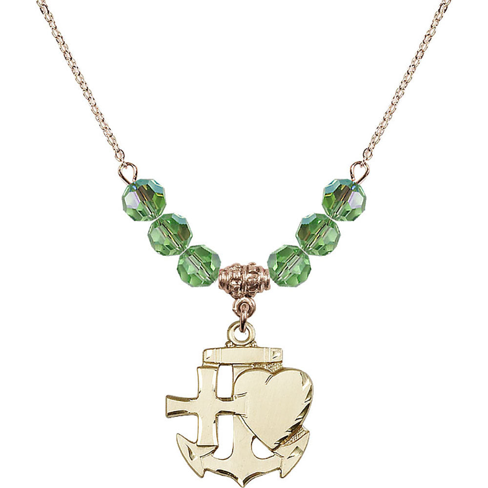 14kt Gold Filled Faith, Hope & Charity Birthstone Necklace with Peridot Beads - 6045