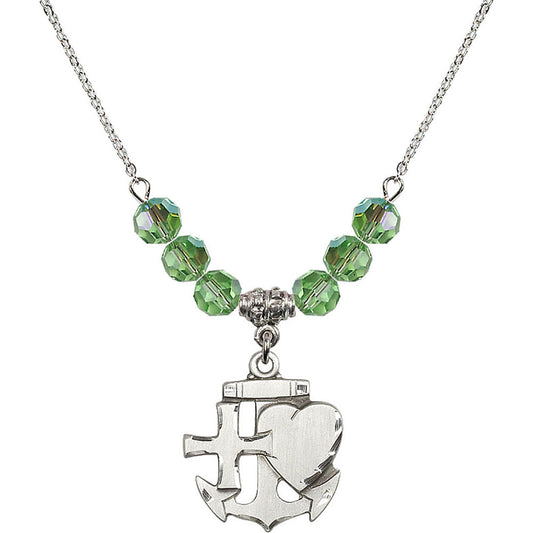 Sterling Silver Faith, Hope & Charity Birthstone Necklace with Peridot Beads - 6045