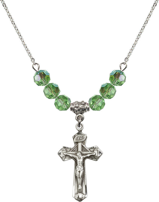 Sterling Silver Crucifix Birthstone Necklace with Peridot Beads - 6092