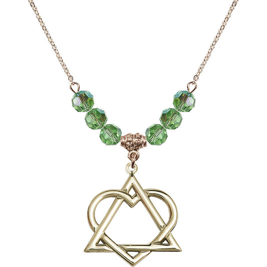 14kt Gold Filled Adoption Heart Birthstone Necklace with Peridot Beads - 6210