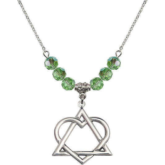 Sterling Silver Adoption Heart Birthstone Necklace with Peridot Beads - 6210