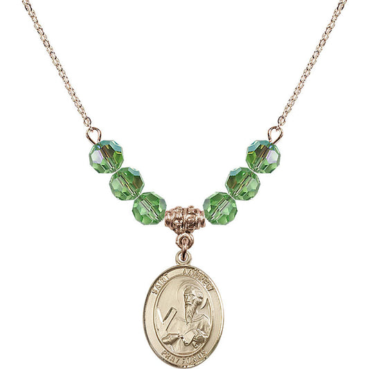 14kt Gold Filled Saint Andrew the Apostle Birthstone Necklace with Peridot Beads - 8000