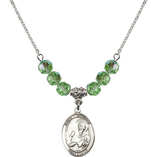 Sterling Silver Saint Andrew the Apostle Birthstone Necklace with Peridot Beads - 8000