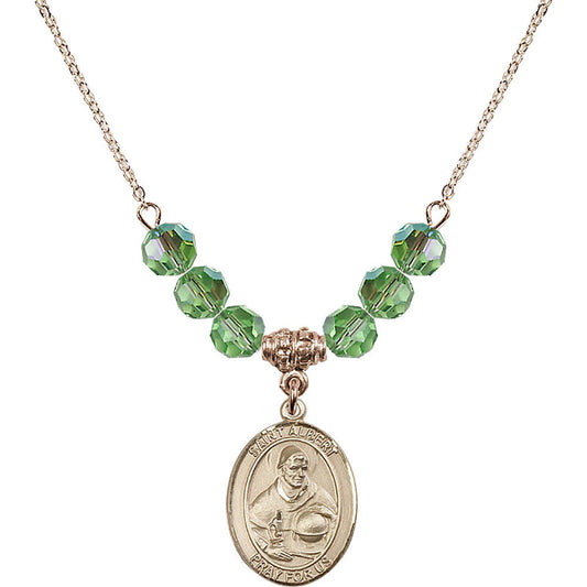 14kt Gold Filled Saint Albert the Great Birthstone Necklace with Peridot Beads - 8001