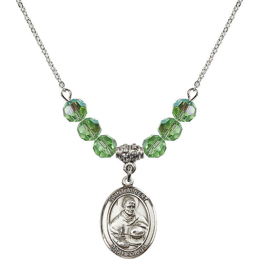 Sterling Silver Saint Albert the Great Birthstone Necklace with Peridot Beads - 8001