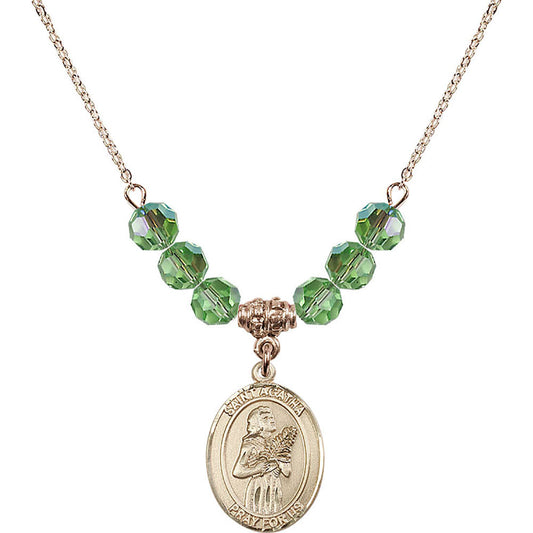 14kt Gold Filled Saint Agatha Birthstone Necklace with Peridot Beads - 8003