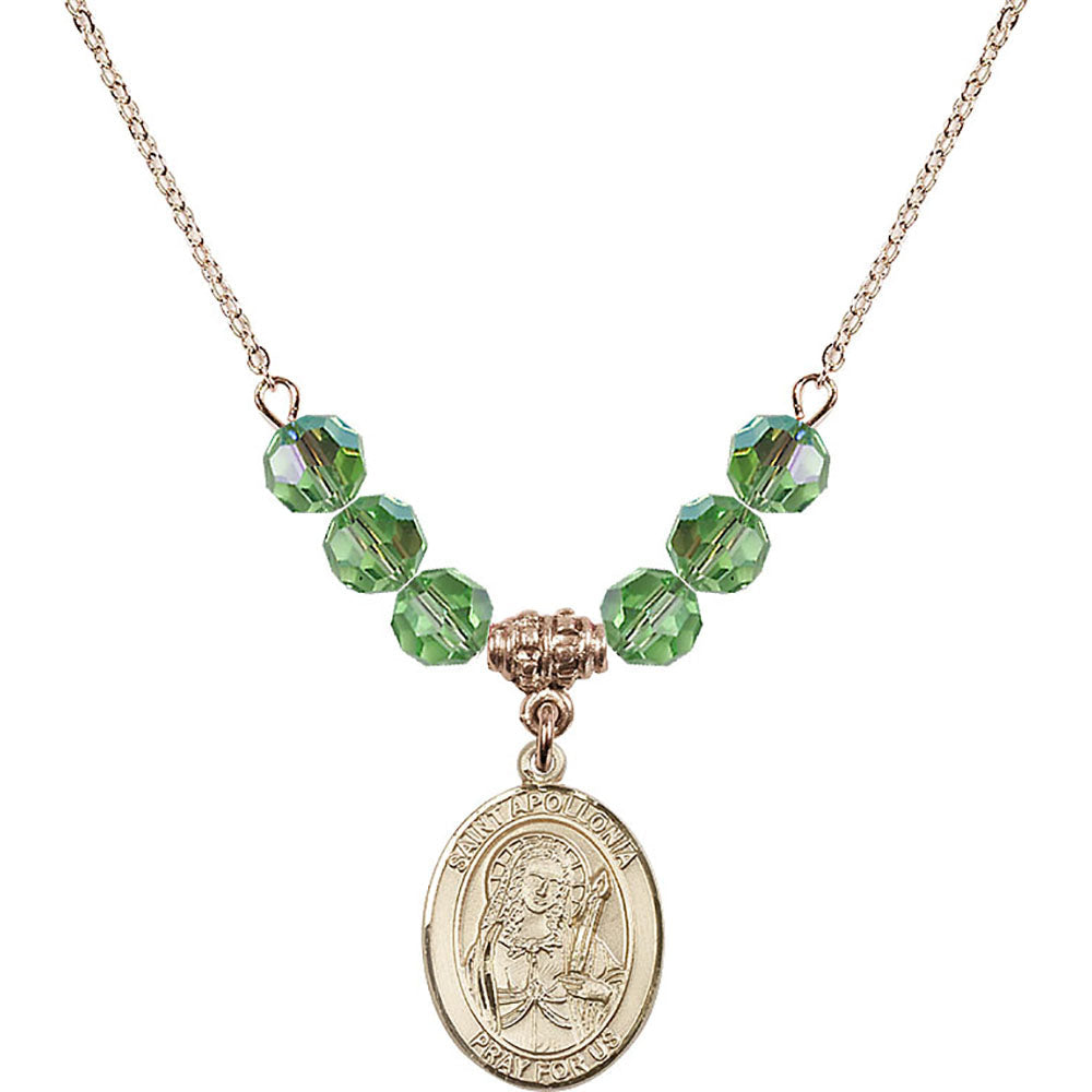 14kt Gold Filled Saint Apollonia Birthstone Necklace with Peridot Beads - 8005