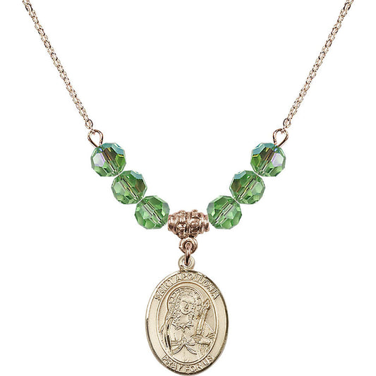 14kt Gold Filled Saint Apollonia Birthstone Necklace with Peridot Beads - 8005