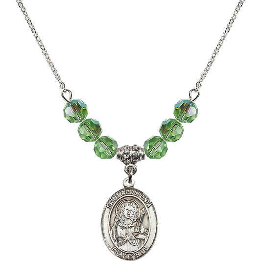 Sterling Silver Saint Apollonia Birthstone Necklace with Peridot Beads - 8005
