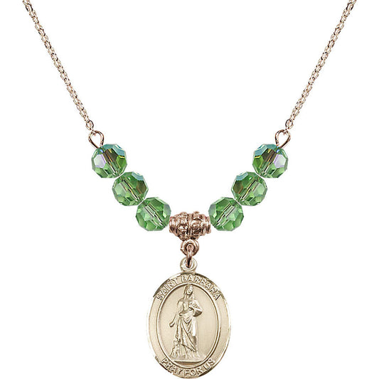 14kt Gold Filled Saint Barbara Birthstone Necklace with Peridot Beads - 8006