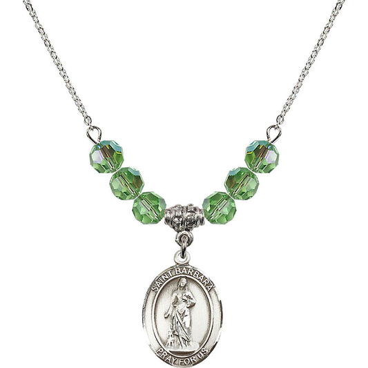 Sterling Silver Saint Barbara Birthstone Necklace with Peridot Beads - 8006